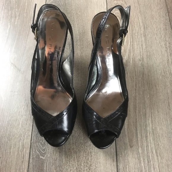 Marc Fisher Peep Toe Black Heels - Picture 3 of 6